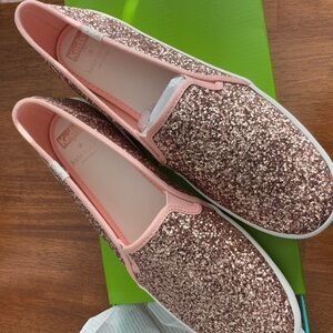 Kate spade rose gold glitter slip ons Brand New